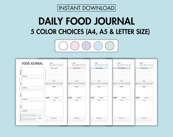 Daily Food Journal Printable Food Diary PDF Calorie Tracker, Daily Meal Planner Printable Daily Water Tracker Health and Wellness Journal