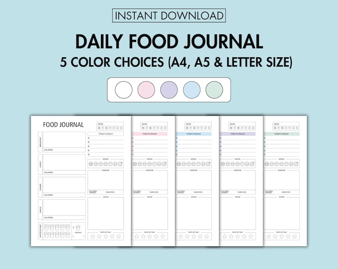 Mindful Eating Journal | Printable Daily Food Diary | Weight Loss ...