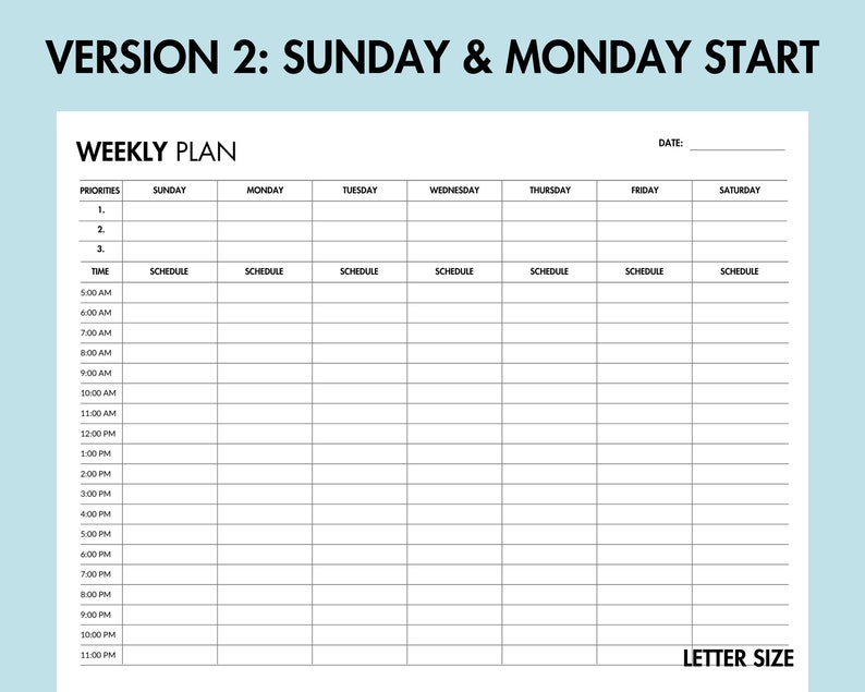 Weekly Hourly Planner Printable Instant Download Weekly - Etsy