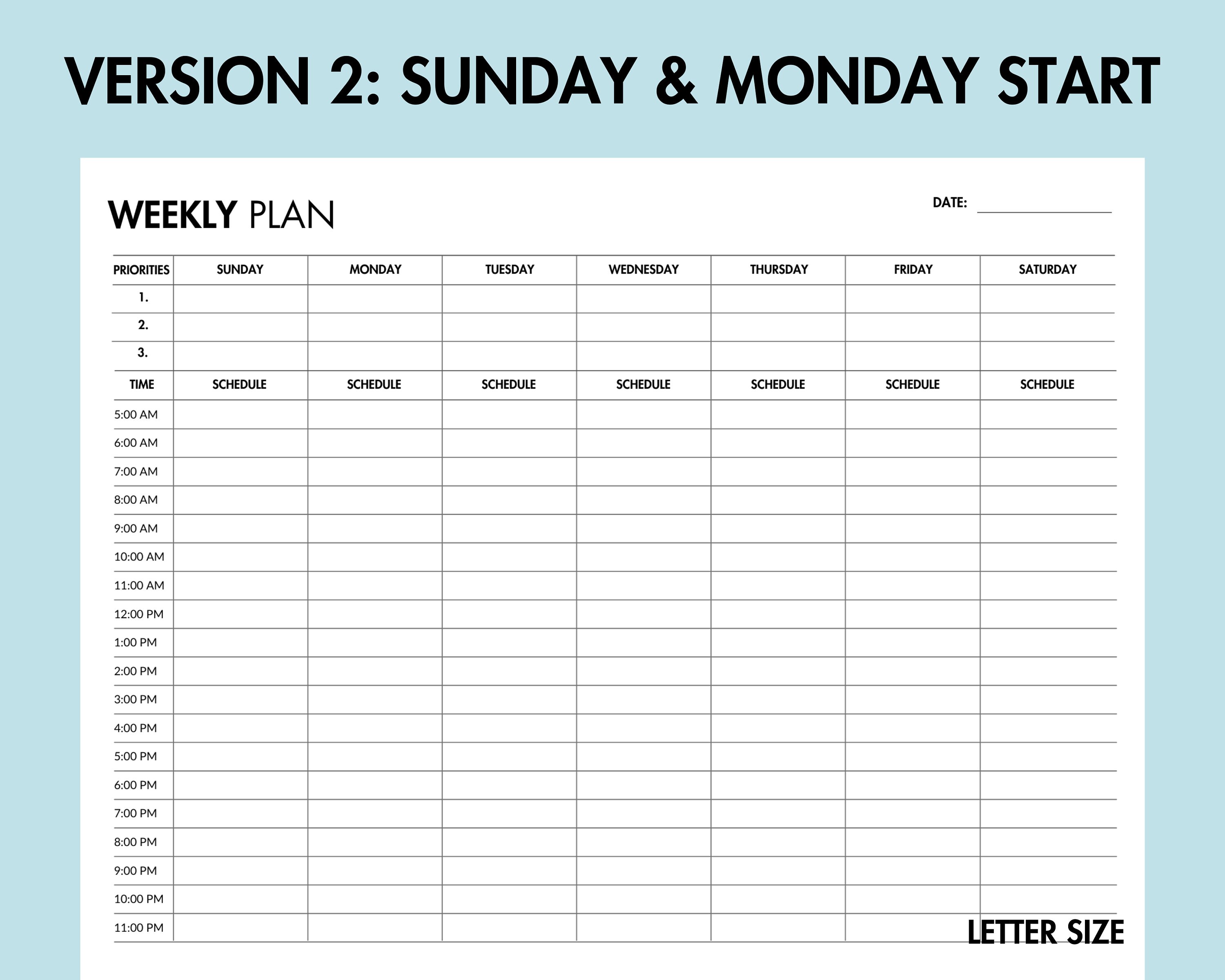 Weekly Hourly Planner Printable Instant Download Weekly - Etsy