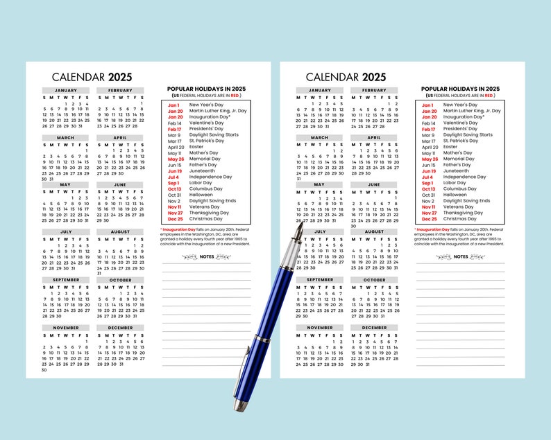 2025 Yearly Calendar With Holidays 2025 Yearly Overview Printable 2025 ...