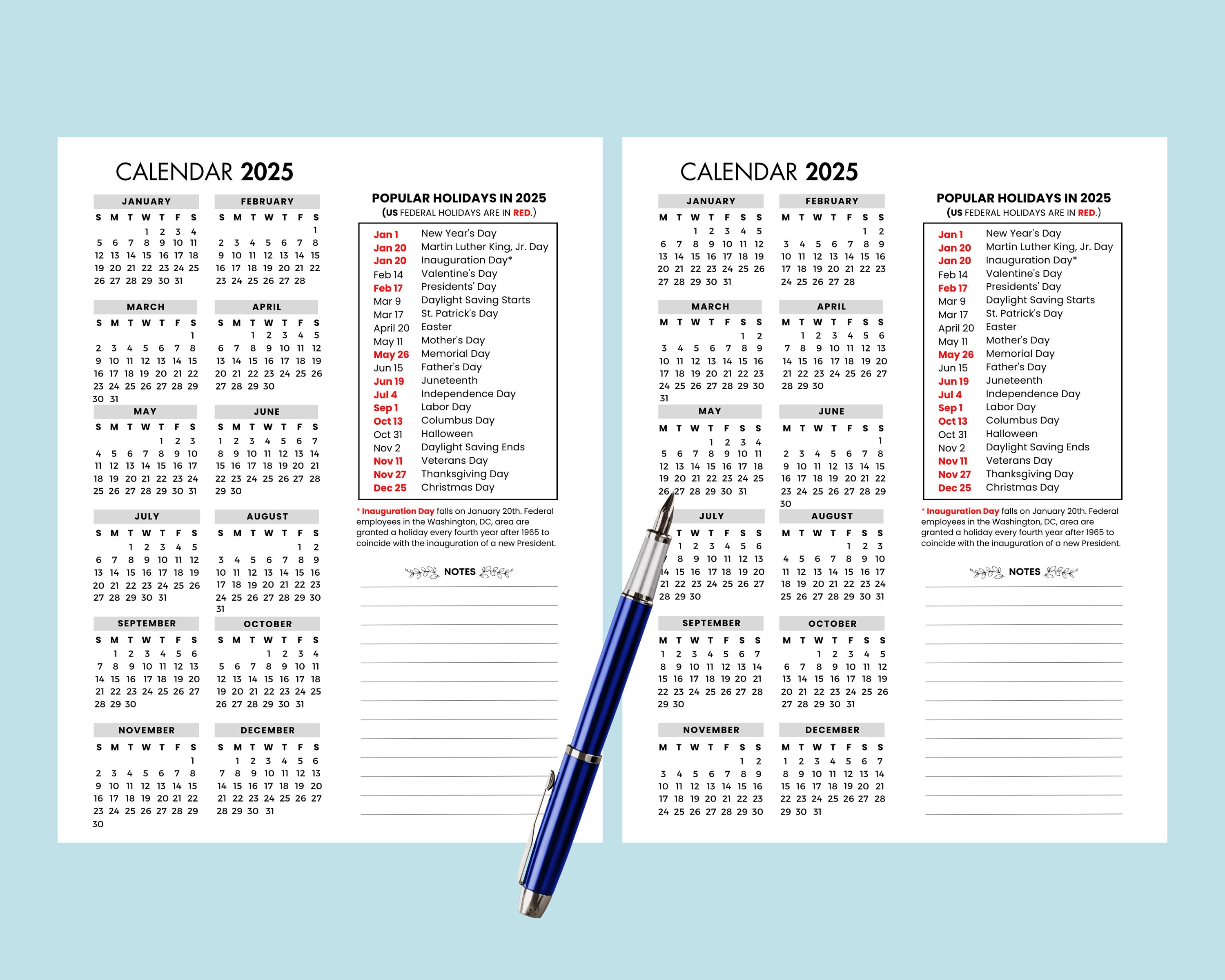 2025 Yearly Calendar With Holidays 2025 Yearly Overview Printable 2025 Year at a Glance 2025