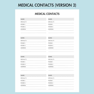Emergency Contact List Printable Medical Contact Information Sheet PDF ...