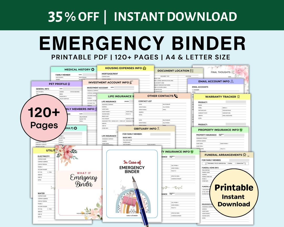 Emergency Binder Printable End of Life Planner What If Binder Household ...