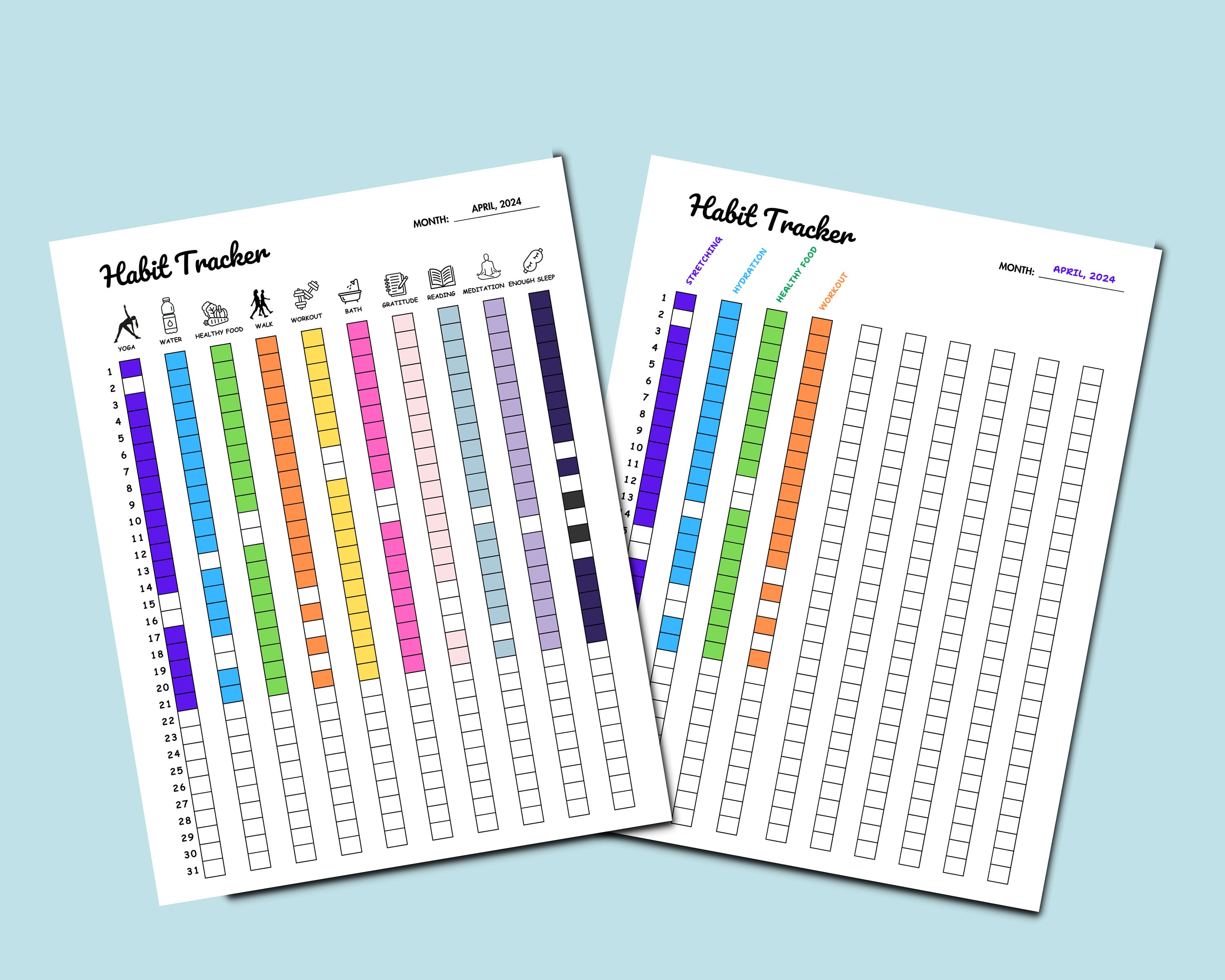 Habit Tracker Printable Daily Monthly Habit Challenge PDF Daily Routine ...