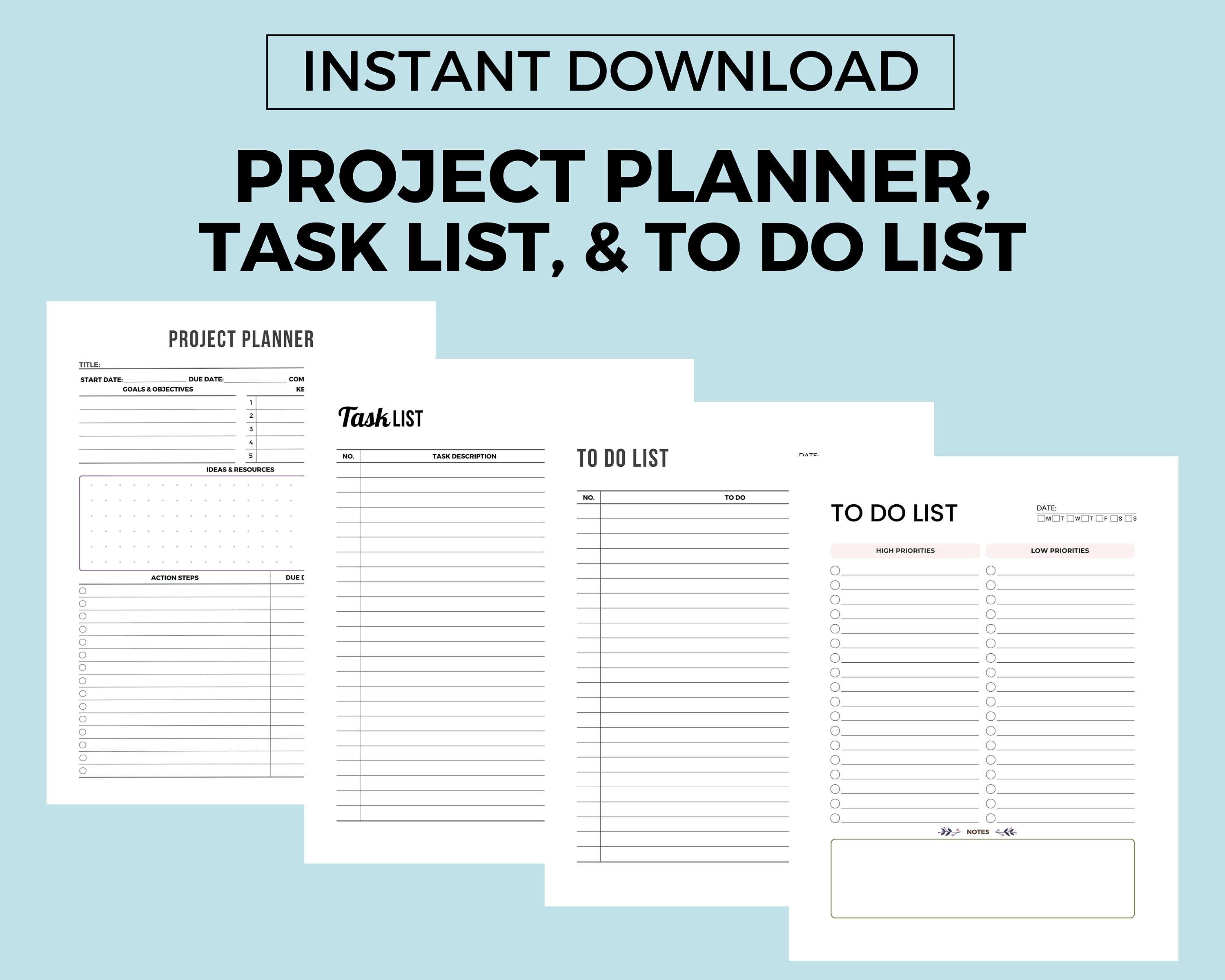 Project Planner Printable Daily Task List Planner to Do List Daily ...