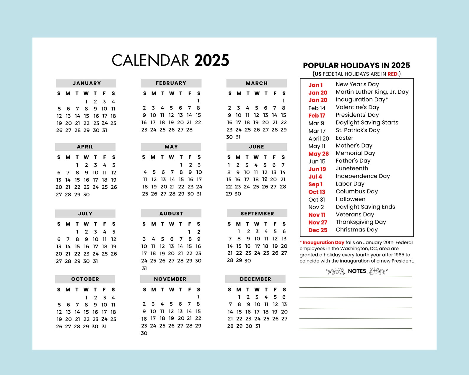 2025 Yearly Calendar With Holiday 2025 Yearly Overview, 2025 Year at a ...