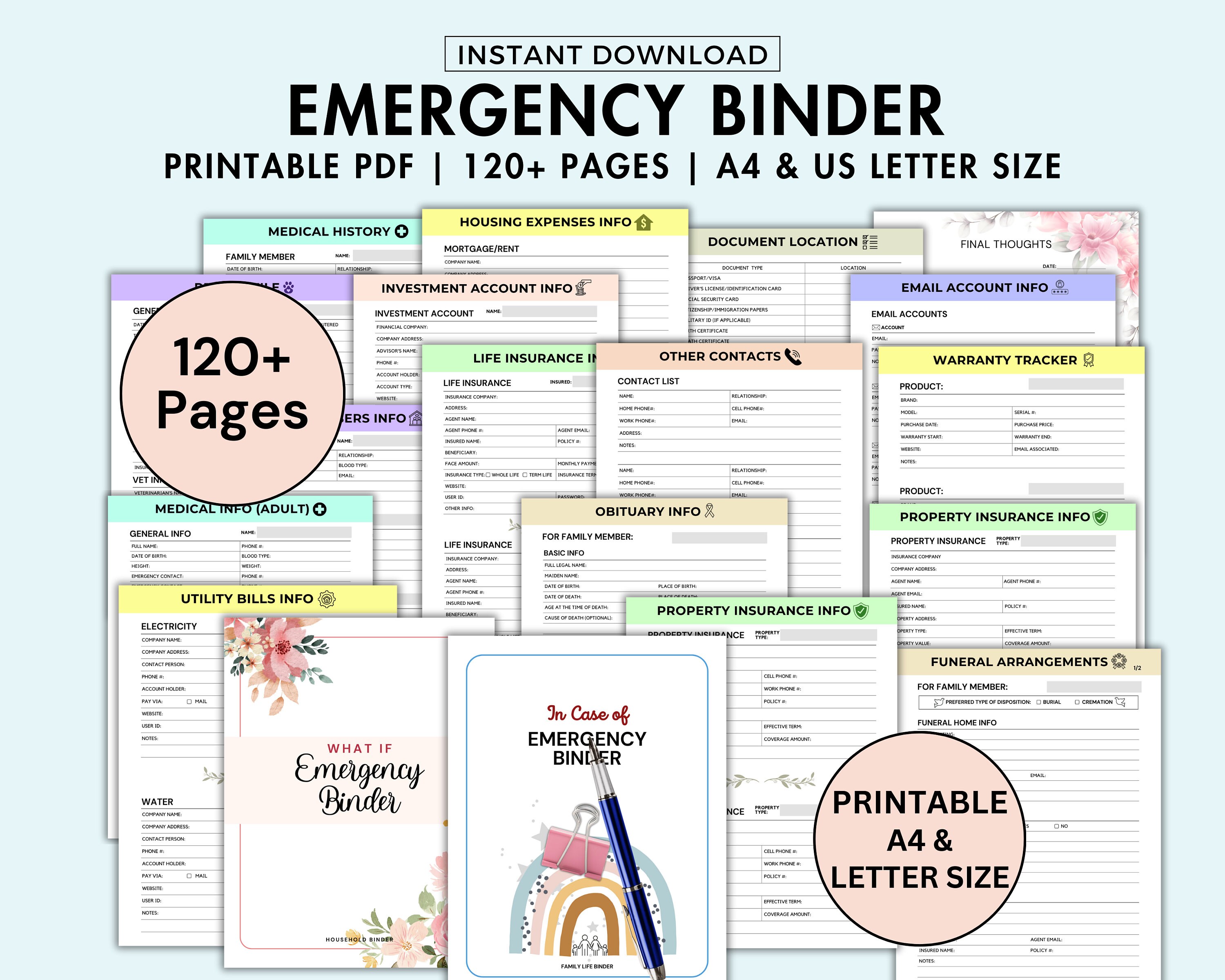 Emergency Binder Printable End of Life Planner What If Binder Household ...