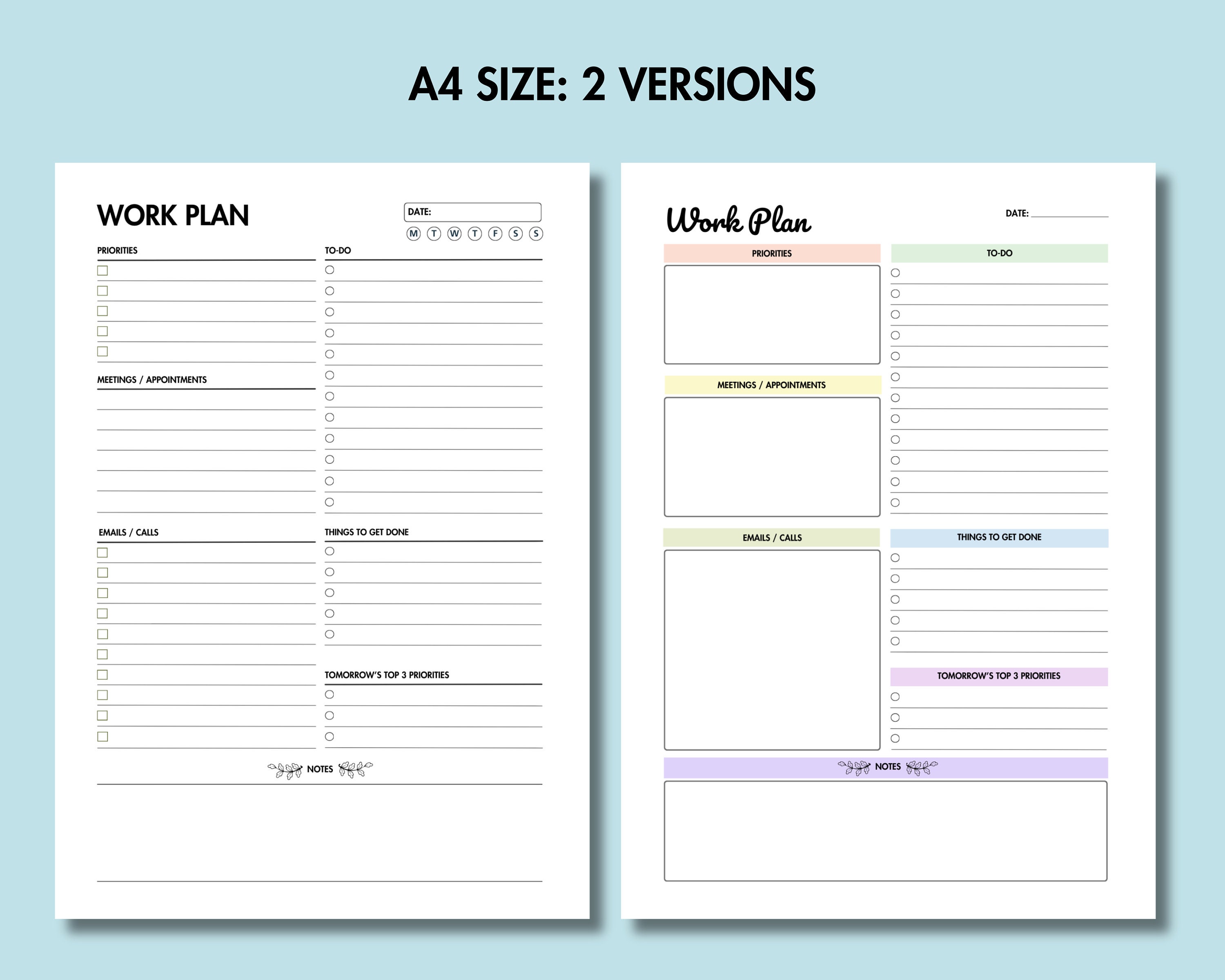 Work Planner Printable Daily Work Day Organizer Office Task Planner ...