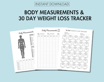 Body Measurement Tracker Printable Monthly Weight Loss Chart PDF Weight Loss Progress Tracker Planner Printable Health and Wellness Planner
