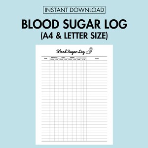 Blood Sugar Log Printable Blood Sugar Tracker Diabetes Tracker Diabetes Log  PDF, Daily Diabetes Management Glucose Tracker Health Tracker