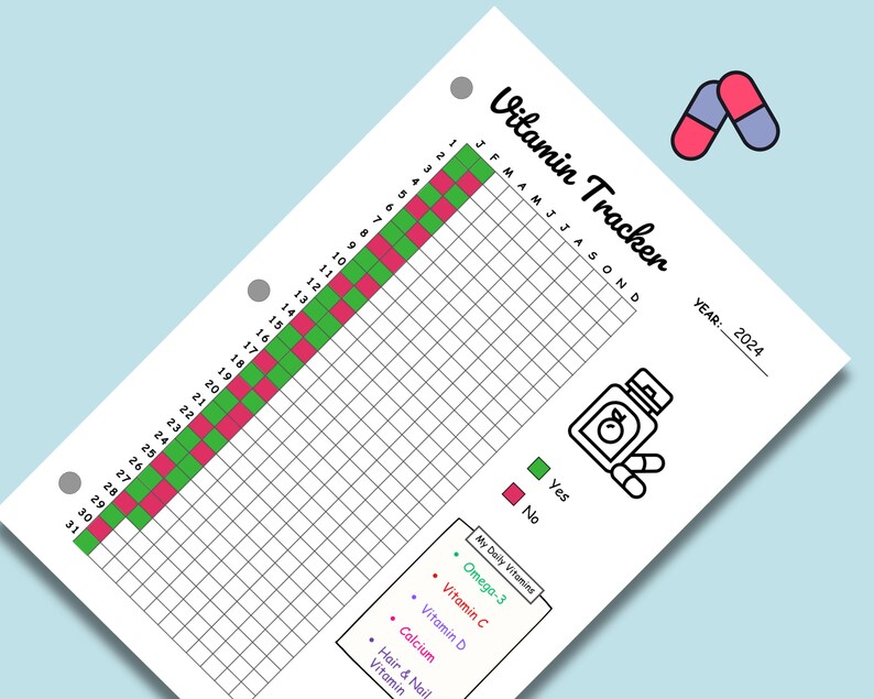 Vitamin Tracker Printable Yearly Vitamin Log PDF Vitamin Supplement ...