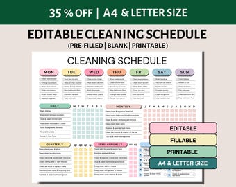 Cleaning Schedule Editable Cleaning Checklist Weekly Monthly Household Chore Chart Fillable ADHD Cleaning Planner House Chore List Printable