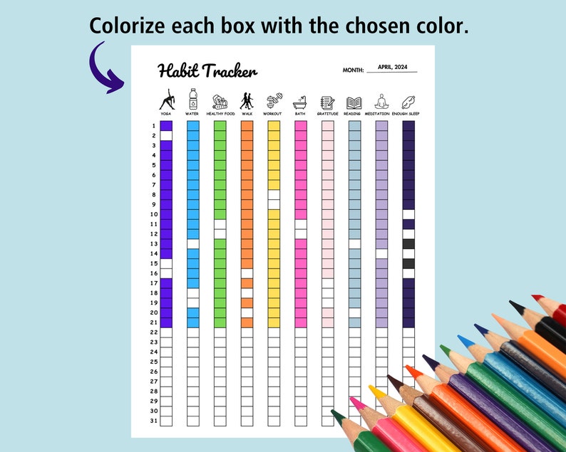 Habit Tracker Printable Daily Monthly Habit Challenge PDF Daily Routine ...