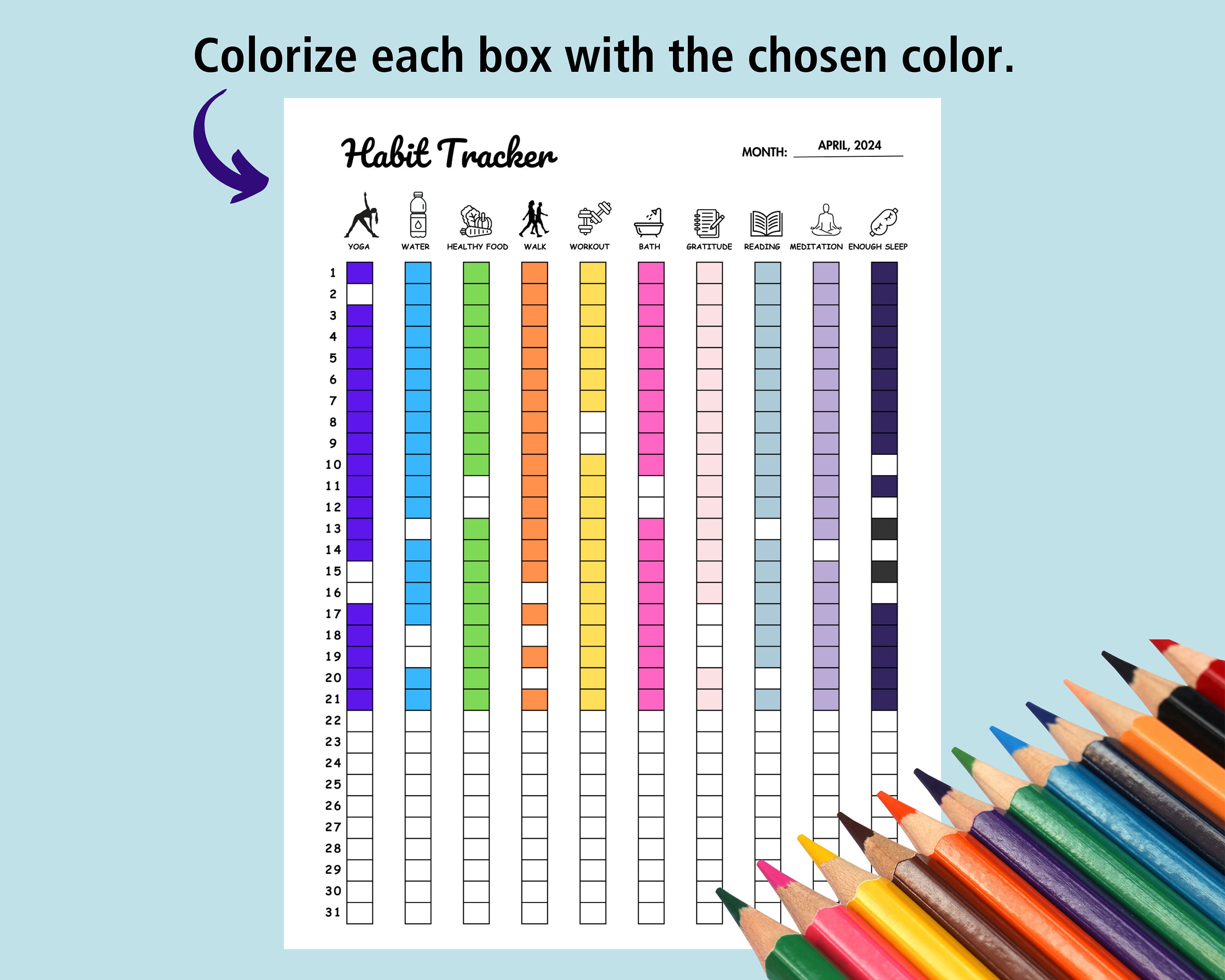 Habit Tracker Printable Daily Monthly Habit Challenge PDF Daily Routine ...