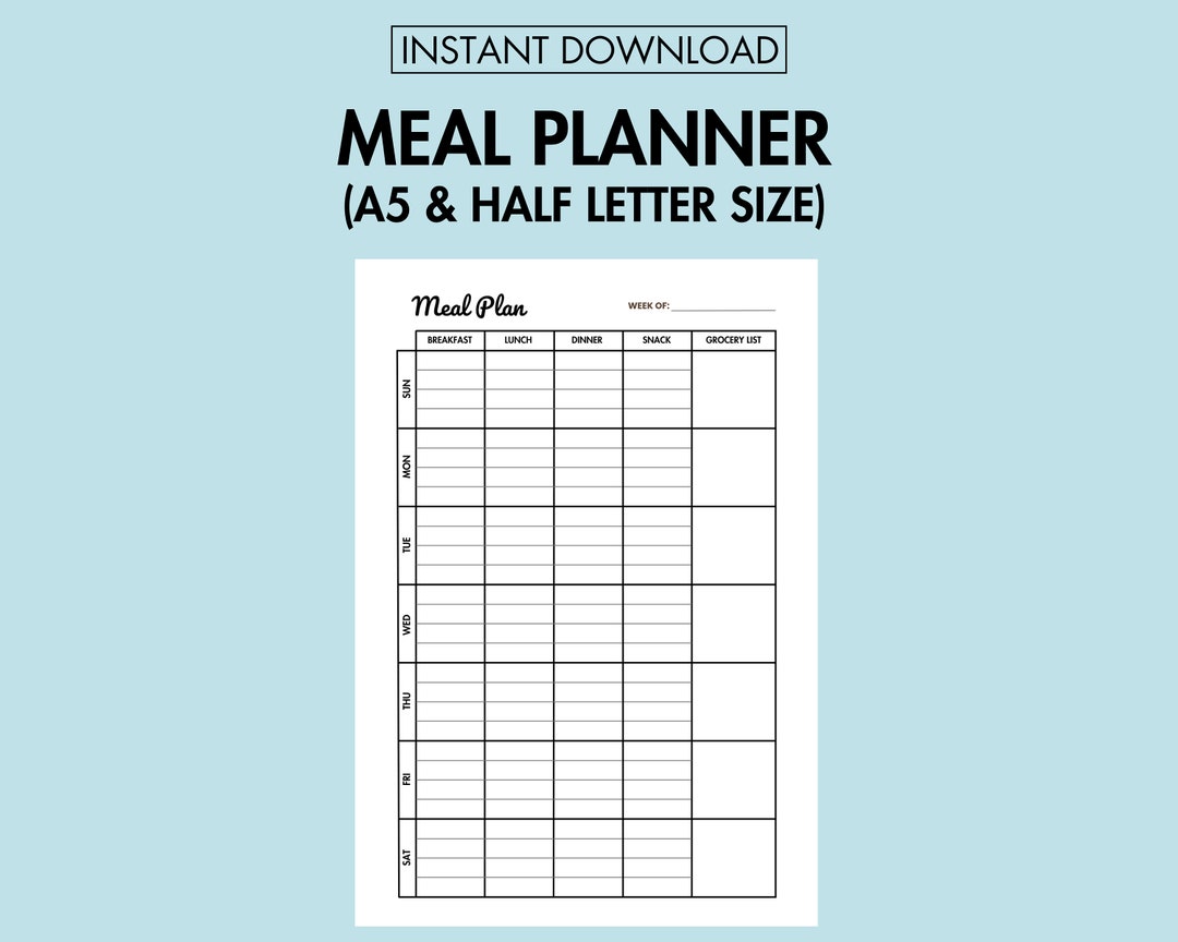 Meal Planner Printable Weekly Food Journal PDF Food Diary, Weekly Meal ...