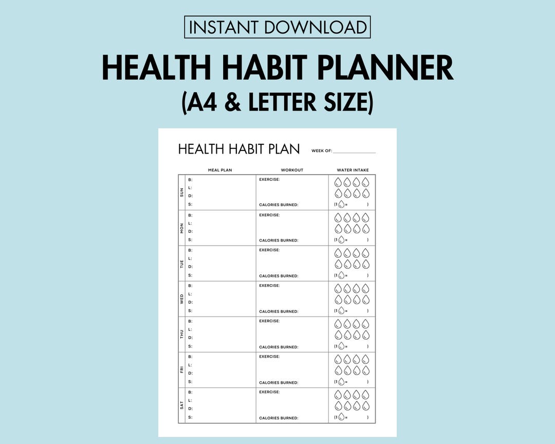 Health Habit Tracker Printable Daily Weekly Health Planner PDF, Weekly ...