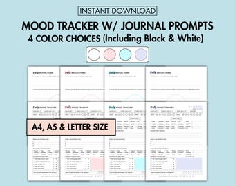 Daily Mood Tracker Printable Mood Journal with Journal Prompts PDF Mental Health Journal Printable Emotion Tracker ADHD Self-Care Journal