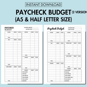 給与予算プランナー 印刷可能な給与別予算 PDF、給与追跡プランナー お金の管理 財務計画 PDF A5 ジャーナル ページ