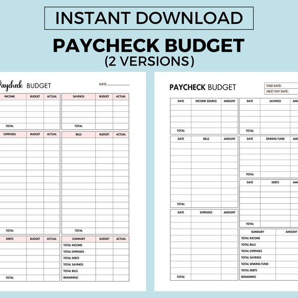 Gehaltsscheck Budget Planer Druckbarer Finanzplaner Sofortiger Download, Einkommens- und Ausgaben-Tracker, Rechnungszahlungs-Tracker, Einkommens-Schulden-Log