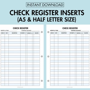 Checkbook Register Printable Check Register for Personal & Small Business Use, Money Tracker PDF Income and Expense Tracker A5 Journal Page