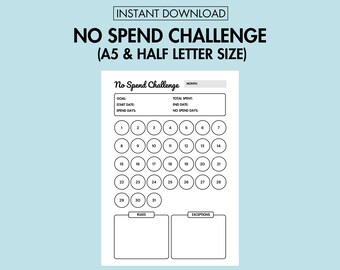 Monatlicher No Spend Challenge Planer Printable Geldspar-Tracker PDF Monatlicher Spar-Challenge-Planer PDF Finazplaner A5 Journal Seite