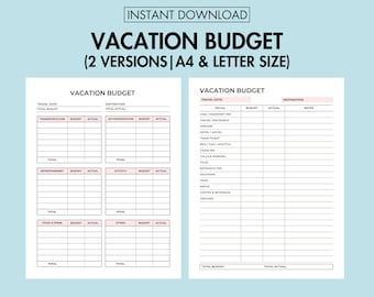 Vakantiebudgetplanner Afdrukbare reisbudgetplanner PDF vakantiekostenplanner, reiskostentracker afdrukbare vakantieorganisator