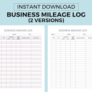 Business Mileage Log Book Printable Vehicle Mileage Log Book - Etsy