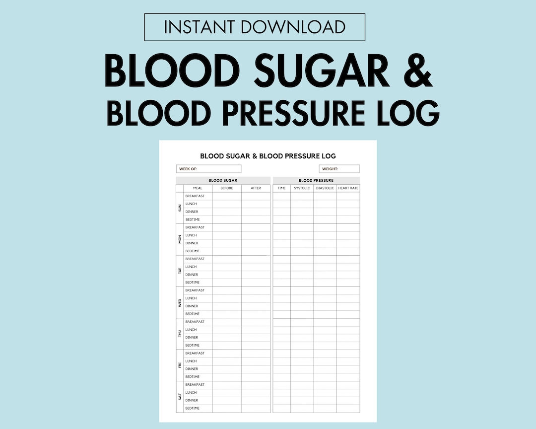 Blood Sugar Log, Blood Pressure Log Printable, Blood Glucose Tracker ...