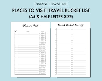 Travel Planner for Family Vacation Printable Travel Bucket List Log PDF, Travel Wishlist Printable Place to Visit Checklist A5 Journal Page
