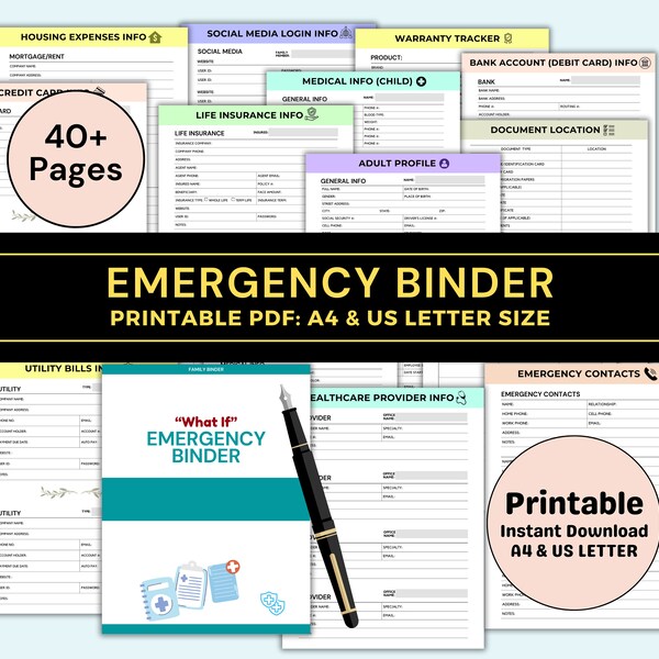 Emergency Binder Printable, In Case of Emergency Binder, What If Emergency Planner, Household Planner Binder, Just In Case Family Binder