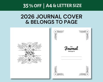 2026 Journal Cover Set, Printable Title & Belongs to Page for Planners, Clean Modern Digital Planner Cover  PDF, Instant Download
