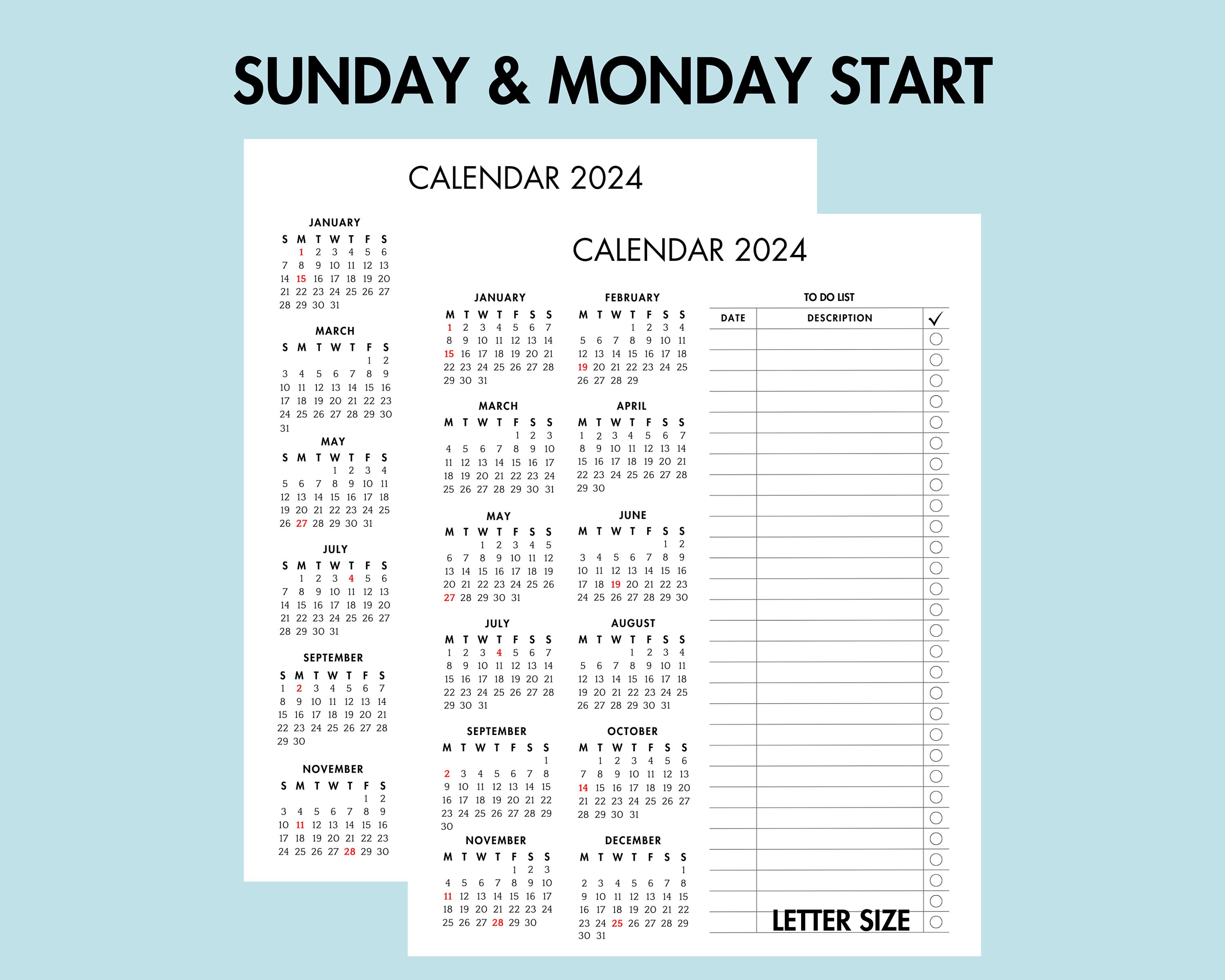 2024 Calendar With To Do List Printable