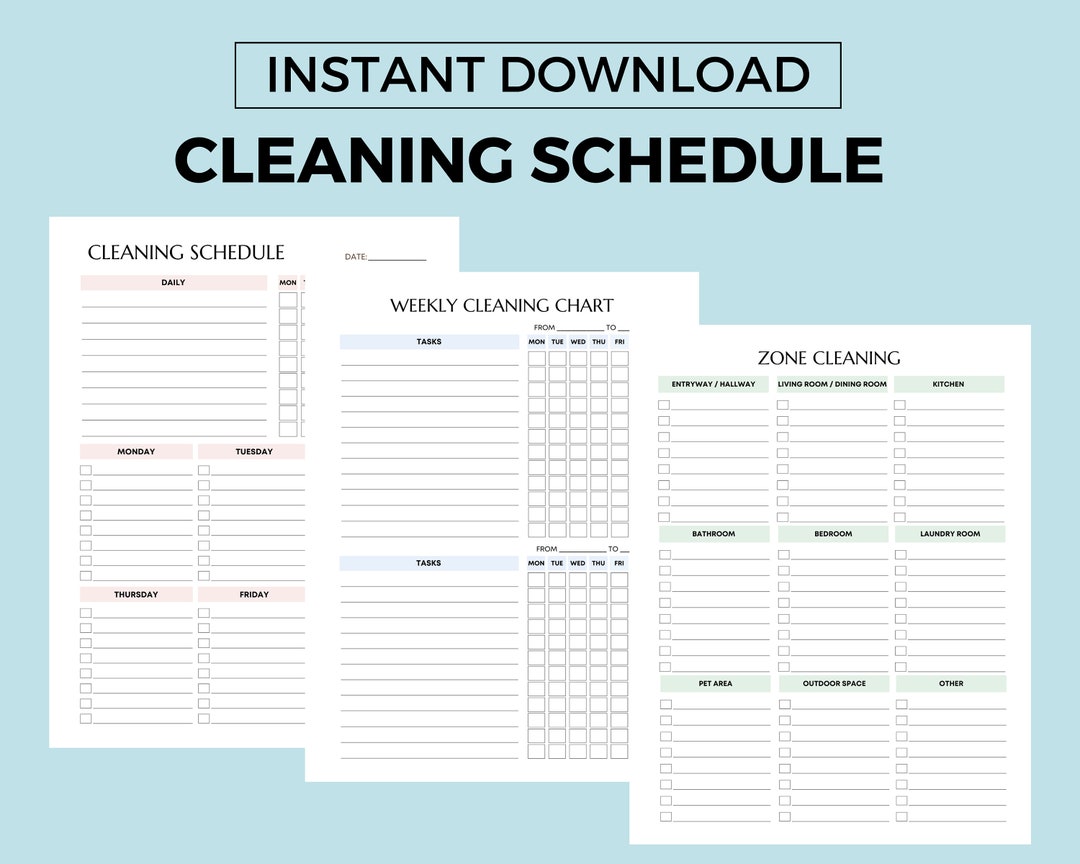 Cleaning Schedule and Checklist Printable Zone Cleaning Checklist, Home Cleaning Planner Instant
