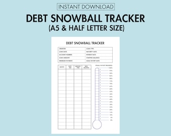 Debt Tracker Printable Debt Payoff Planner Debt Snowball Tracker, Bill Payment Tracker Money Management Financial Planner A5 Journal Page