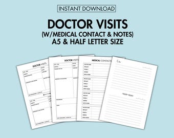 Doctor Visit Note Printable Medical Record PDF Healthcare Planner PDF Doctor Appointment Reminder Medical Contact Printable A5 Journal Page