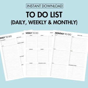 To Do List Planner Printable Time Management PDF Daily Weekly Monthly To Do List Organizer Office Work Schedule Planner Productivity Planner
