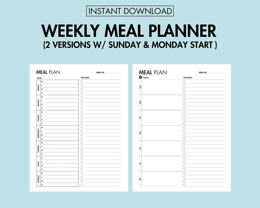 Meal Planner Printable Weekly Food Journal Weekly Meal Tracker ...