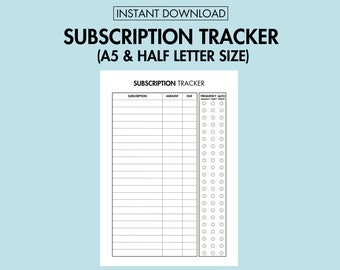 Subscription Tracker Printable Monthly Yearly Bill Tracker, Expense Tracker Subscription Checklist Bill Payment Planner PDF A5 Journal Page