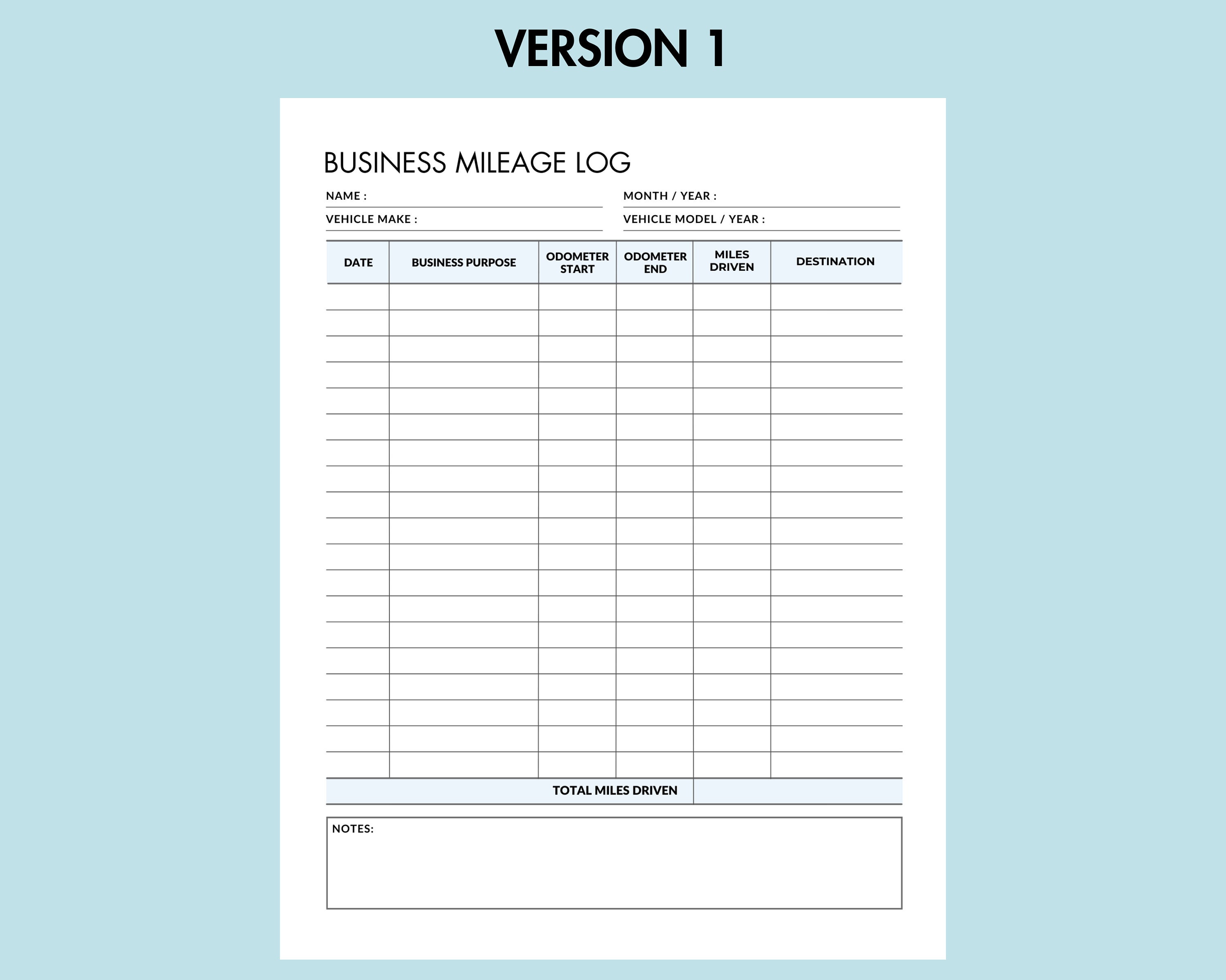 Business Mileage Log Book Printable Business Mileage Tracker Log ...