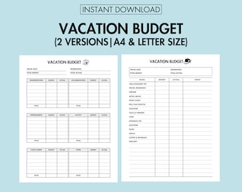 Vakantiebudgetplanner Afdrukbare financiële reistracker Vakantiekostenlogboek pdf, werkblad vakantie-uitgaven Reiskostentracker
