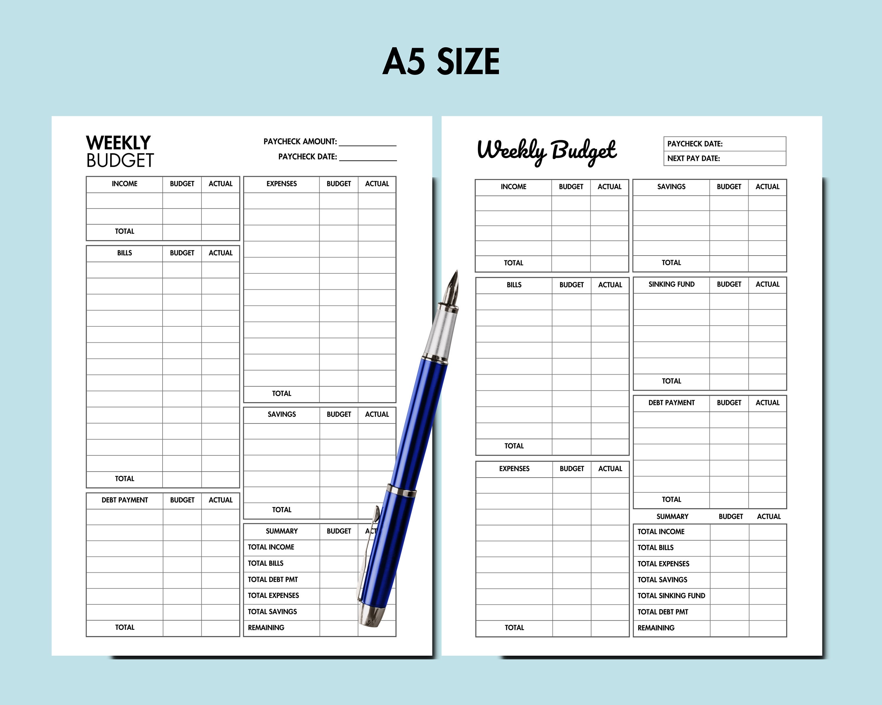 Weekly Balance Check Planner Weekly Budget Planner Printable Budget by Paycheck Weekly Budget ...