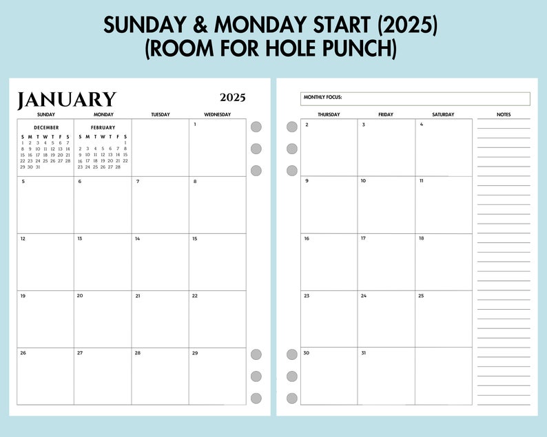 20242025 Monthly Calendar Printable With Month at a Glance Etsy