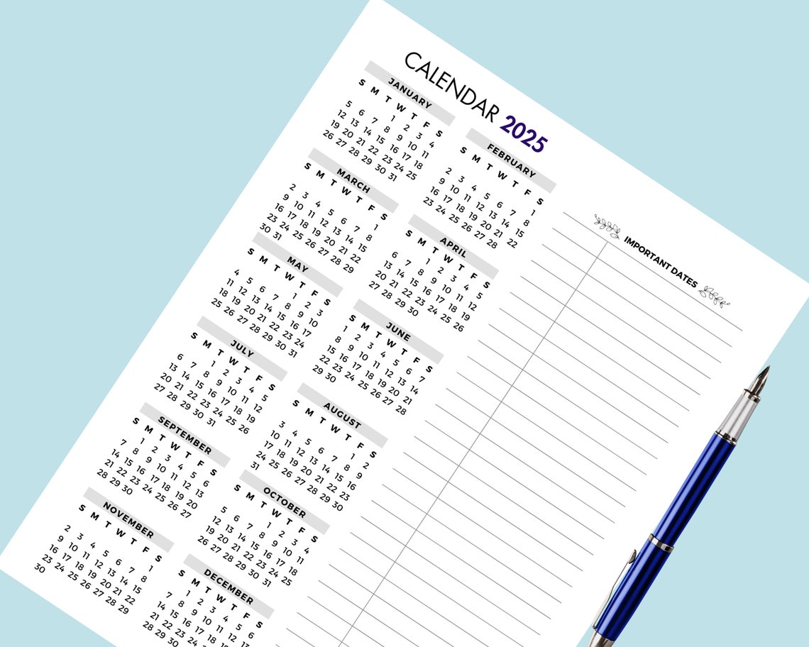 2025 Yearly Calendar Printable 2025 Yearly View Calendar With 2025 Yearly Calendar Printable 2025 Yearly View Calendar With