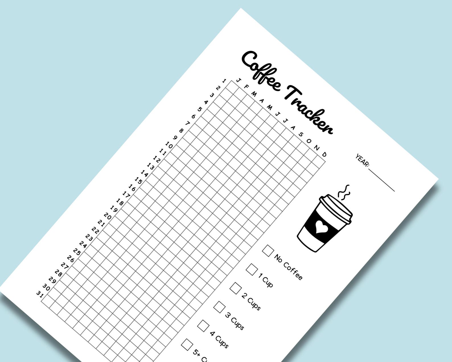 Coffee Tracker Printable Caffeine Log Year in Pixel Daily Yearly Health ...