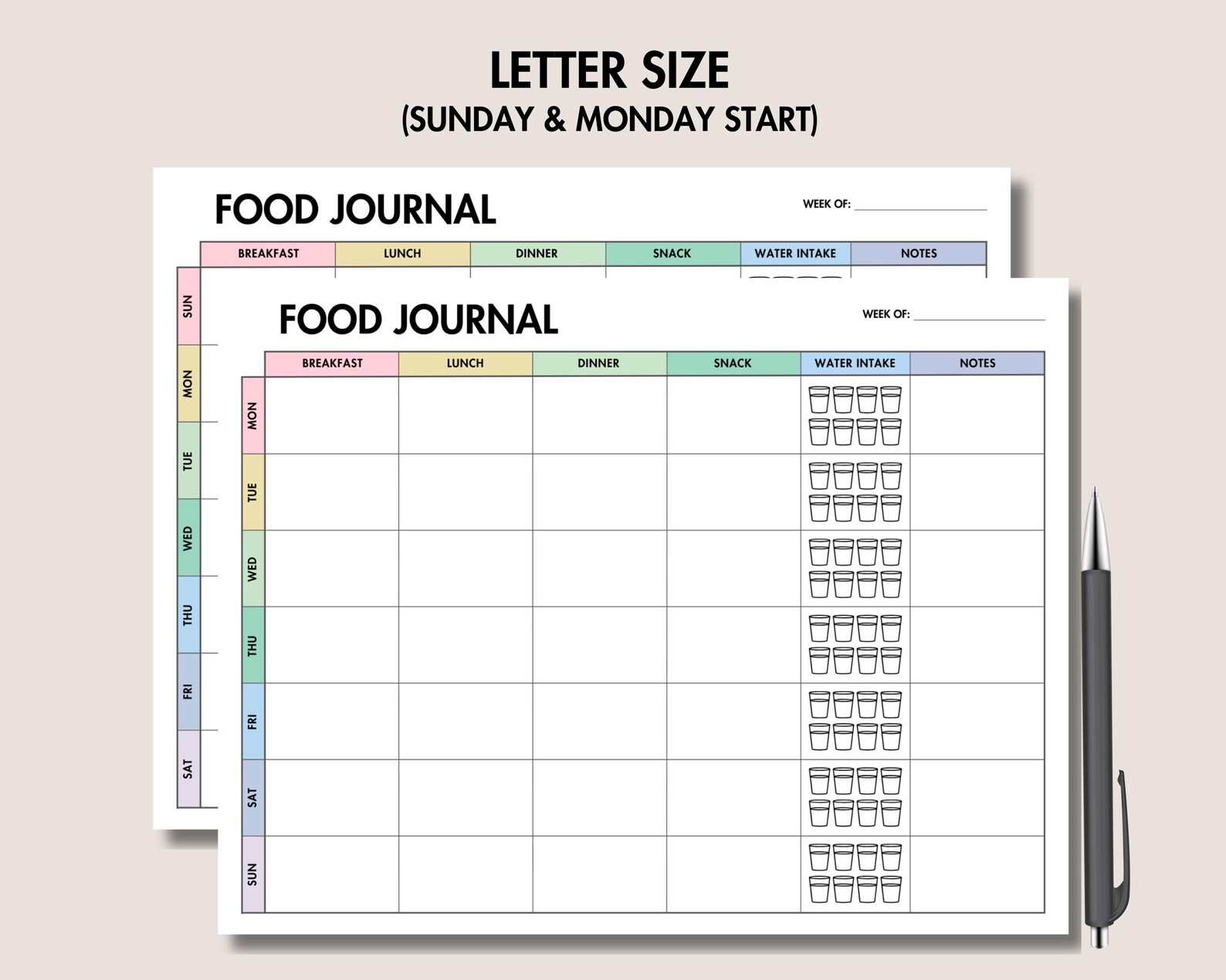 Weekly Food Journal Printable Weekly Food Diary, Meal Prep Planner With ...