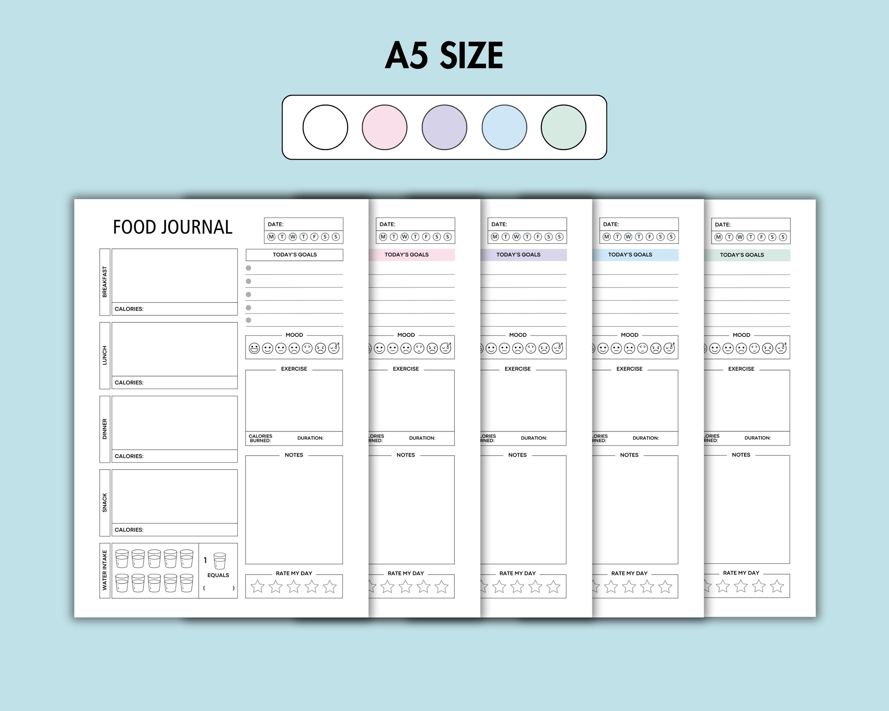 Daily Food Journal Printable Food Diary PDF Calorie Tracker, Daily Meal ...