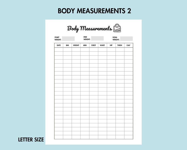 Body Measurement Tracker Printable Monthly Weight Loss Chart PDF Weight ...