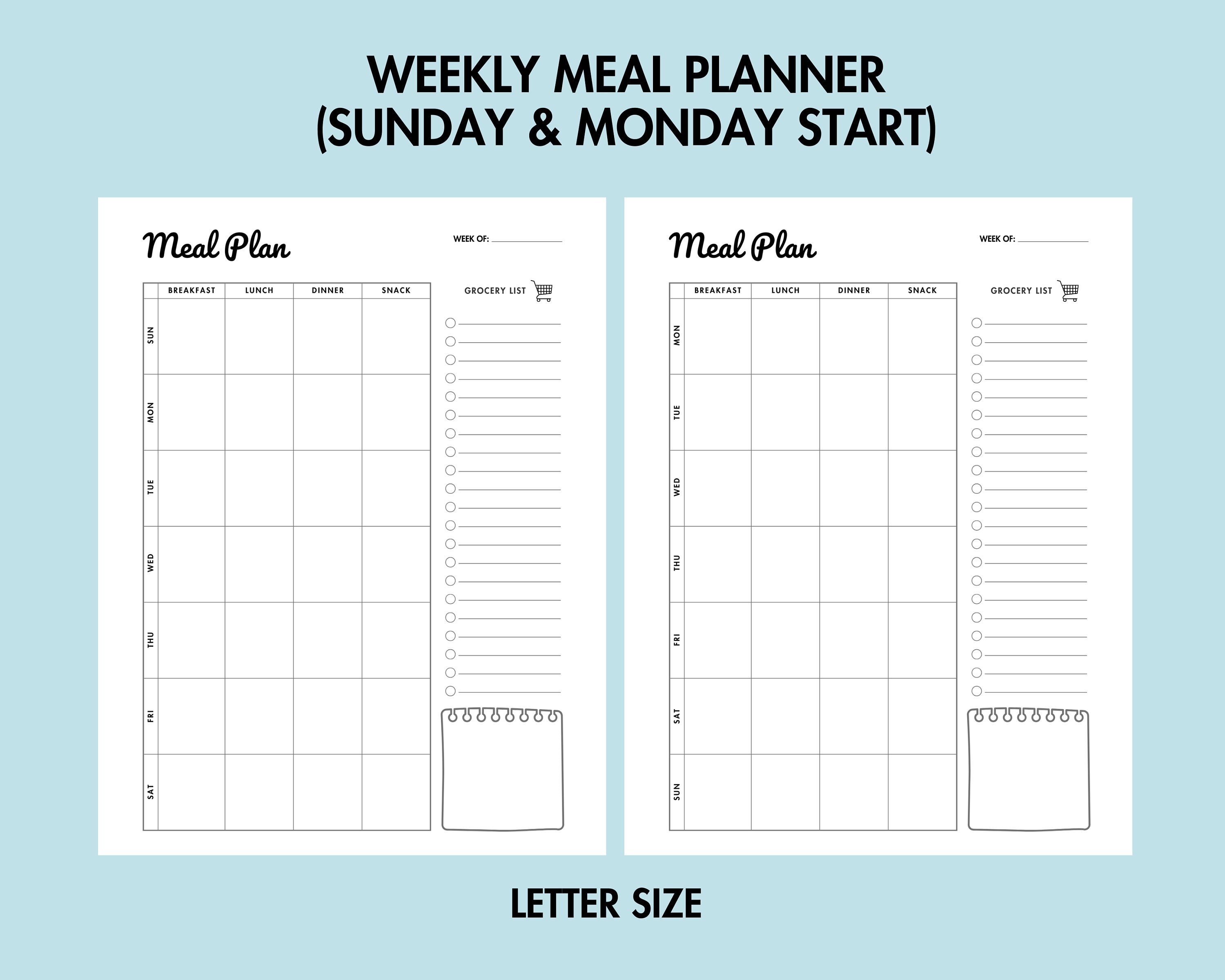 Weekly Meal Planner Printable Food Journal PDF Meal Planning and ...