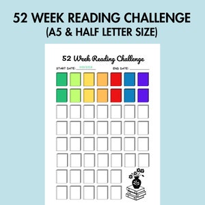 Reading Challenge Tracker Printable Yearly Reading Tracker PDF 52 Week Book Log, Book Challenge Reading Log PDF Book Journal A5 Journal Page